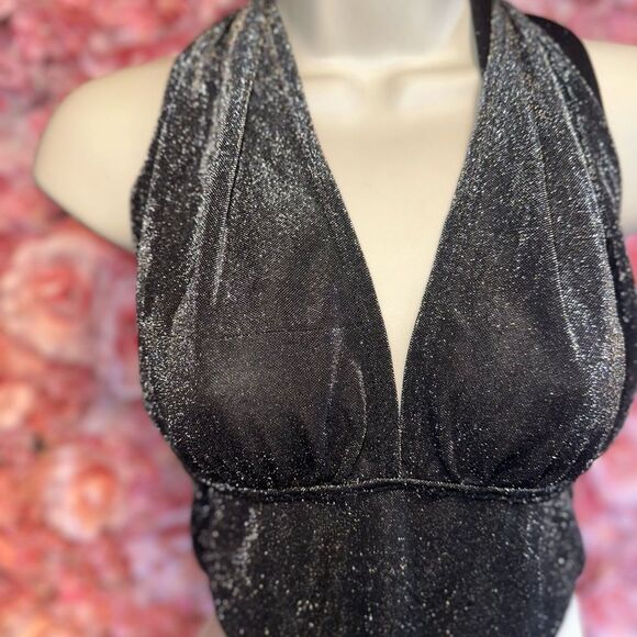 NWT Verdusa (Small) Brand New Metallic Glitter Bodysuit with Tied Halter Neck - Picture 4 of 9